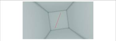 The image shows a top-down view of an interior space with a central focus on a geometric shape, possibly a cube or rectangular prism, set against a plain background which could be a wall or floor.